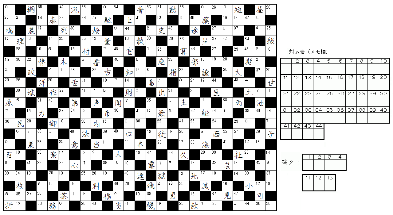 漢字ナンクロ ６５問目 栃木那須のネタ帳 続き